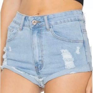 Blue Denim Jean Destroyed Short Shorts Nwts Cheeky